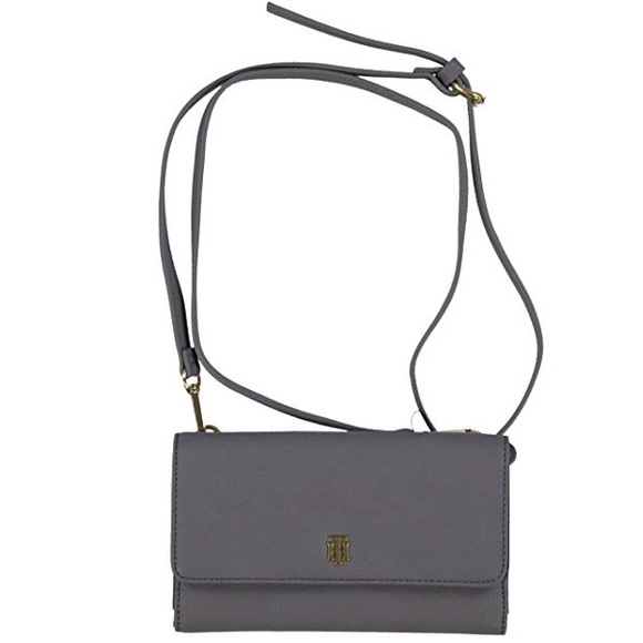 black wallet purse with shoulder strap